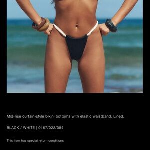 Zara Slide String Bikini Bottom Black White Mid-Rise Ruched Size: Medium